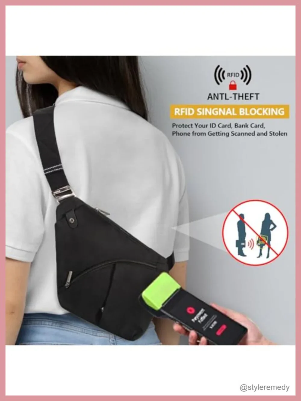 Nylon Sling Bag with RFID Blocking, Quick-Release Buckle, Anti-Theft Crossbody,
